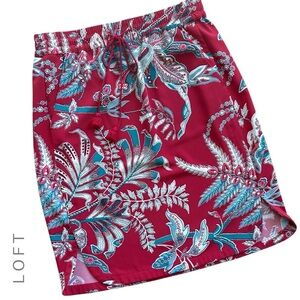 LOFT NWOT RED FLORAL SKIRT ELASTIC WAIST DRAWSTRING TASSEL TIES POCKETS | SMALL